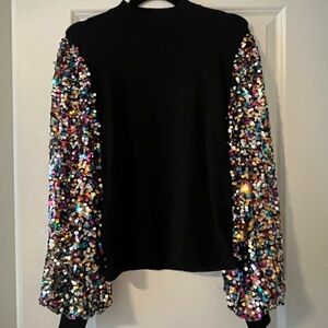 Vici Black Sweater with Multicolor Sequin Sleeves